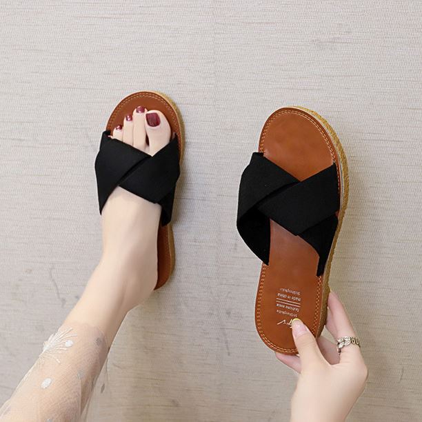 Dép Nữ Đi Biển Thời Trang Womenstory Sandal Dây Vải Đế Bệt Cao Cấp Dép Đi Trong Nhà Chống Trơn Trượt