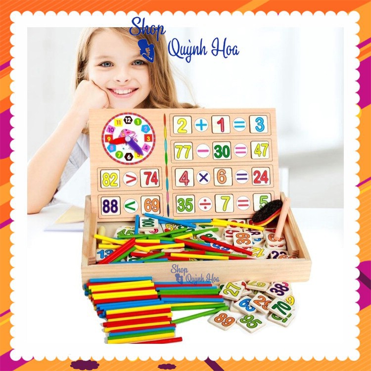 Đồ chơi gỗ - Đồ chơi toán học - Bảng toán học 100 số kèm que tính và đồng hồ, 28.2 x 17.6 x 3 cm, 500g- Đồ chơi giáo dục