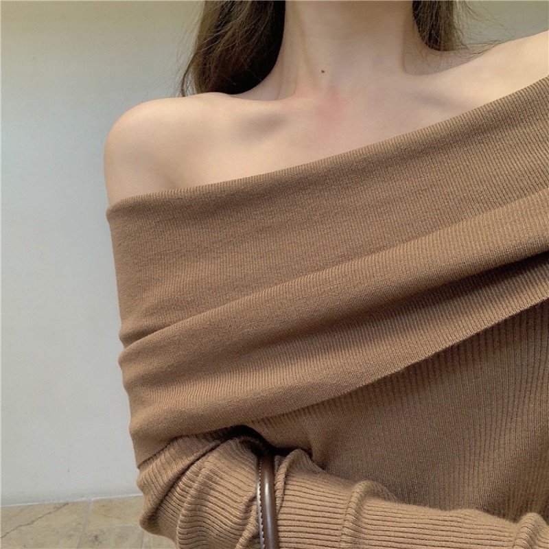 Áo Len Trễ Vai Tiệm Vải Xinh Áo Len Nữ Trễ Vai Dài Tay Ulzzang Phong Cách Hàn Quốc AL010