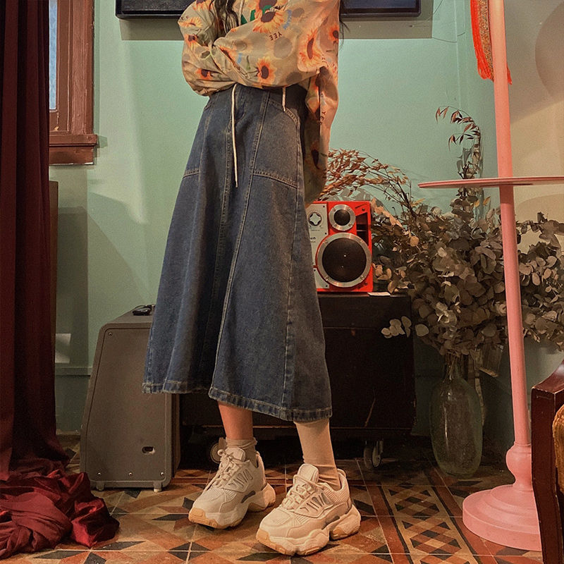Chân váy dài chữ A lưng cao size lớn dáng rộng vải denim phong cách cổ điển dành cho bạn nữ | BigBuy360 - bigbuy360.vn