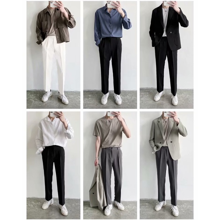 Quần âu nam vải lụa hàn co giãn, Quần baggy nam không nhăn không xù loại tây âu thời trang ống rộng slim r3tr7 fit