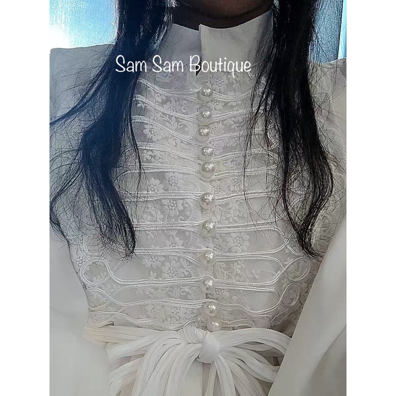 [Có vid+ảnh thật] Đầm sơ mi trắng Layla Dress tay dài nút ngọc cực xinh phong cách vintage