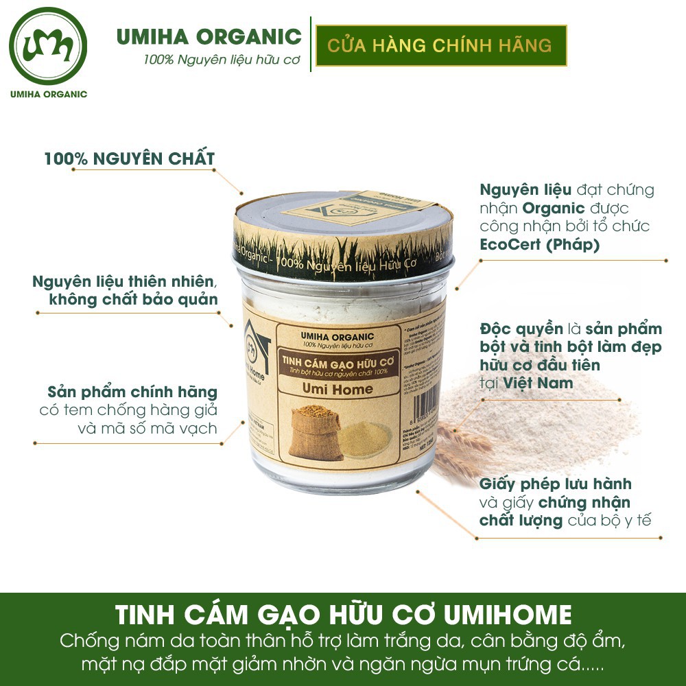 ( Mypham35 ) Bột Cám Gạo đắp mặt hữu cơ UMIHOME nguyên chất - Bột đắp mặt nạ trắng da Cám Gạo giúp tẩy da chết, ngừa nám