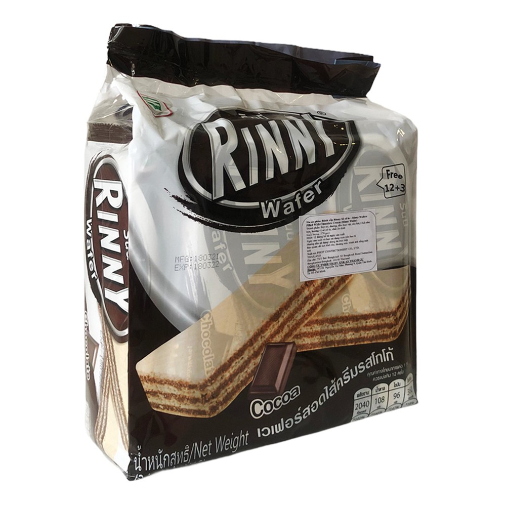 Bánh Xốp Kem Socola Cacao Rinny Wafer Thái Lan 32g/gói x 12 gói (tặng kèm 3 gói) | BigBuy360 - bigbuy360.vn