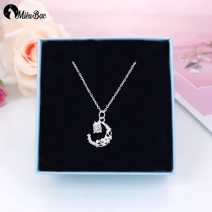 Dây chuyền nữ MIÊU BẠC mặt trăng đính đá chất liệu bạc 925 trang sức phụ kiện D400338x
