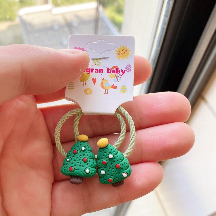 Set 2 Dây Cột Tóc Co Giãn Hình Tuần Lộc Hoạt Hình Dễ Thương Cho Bé Gái