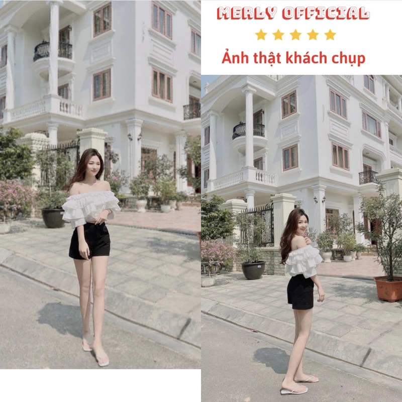 Quần short nữ lưng cao ống rộng lưng thun màu đen Merly Official - quần đùi sooc nữ ngắn bigsize | BigBuy360 - bigbuy360.vn