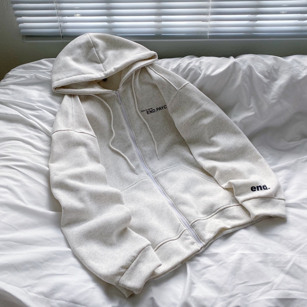 Áo nỉ hoodie zip END. Unisex màu trắng xám NAM và NỮ