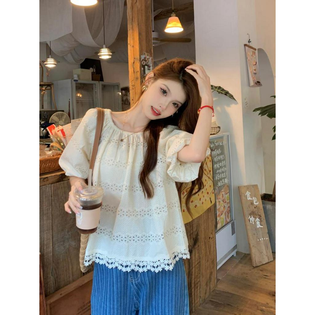 Áo Kiểu Tay Phồng Phối Ren Phong Cách Hàn Quốc Dễ Phối Đồ Thời Trang Mùa Hè 64182