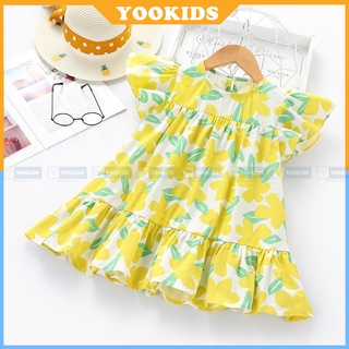 Váy Hè Cho Bé Gái, Váy Xòe Cho Bé Gái Chất Thô Lụa Siêu Mát Họa Tiết Hoa Lá 8 - 18kg YOOKIDS Size Từ 0 - 6 Tuổi