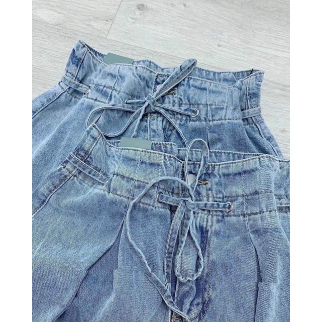 Chân váy bò buộc nơ eo TC12