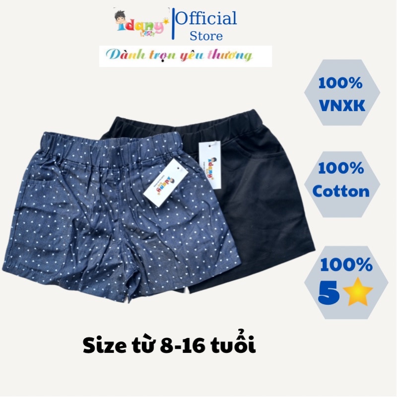 Quần Sooc Bé Gái hàng VNXK cao cấp , Quần short đẹp vải kaki cho bé 8-16 tuổi
