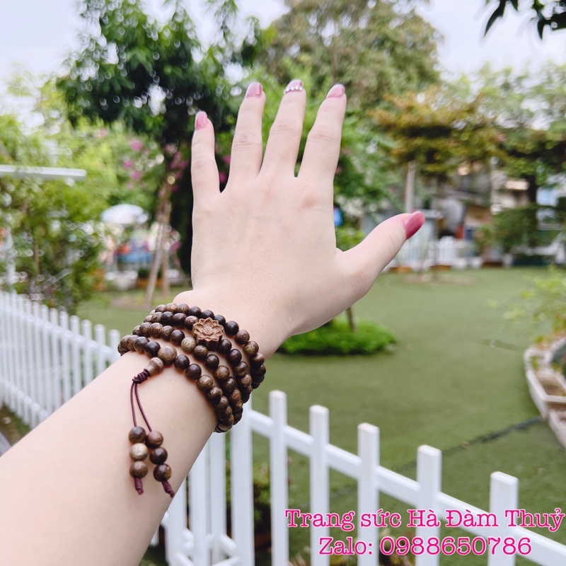 Vòng Trầm Hương 108 hạt mix Hoa Sen Tặng Hộp gấm + Thẻ Bình An