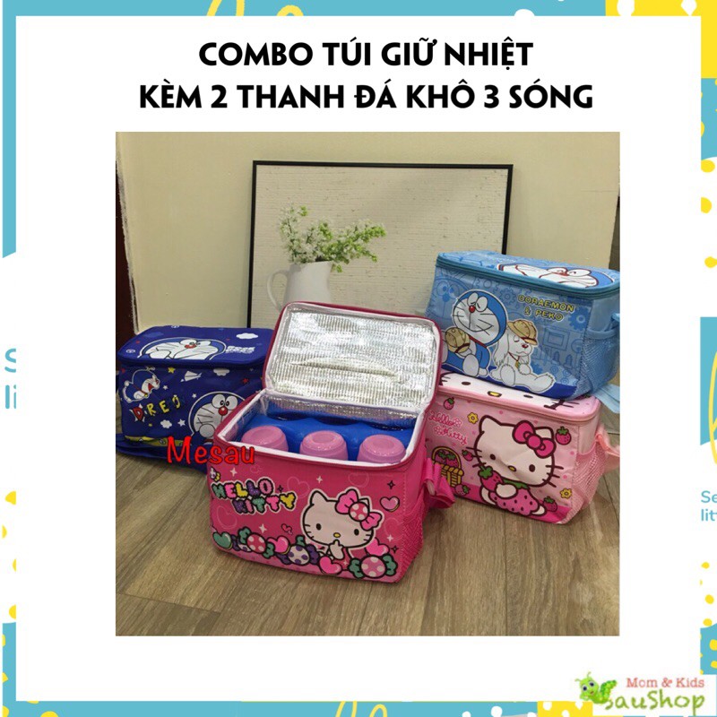 [Combo túi giữ nhiệt Hello Kitty, Elesa, doremon, sanena kèm 2 đá khô giữ lạnh]