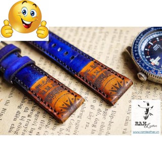 Dây đồng hồ trống đồng xanh navy - da bò thật -đủ size 18,20,22,casio, apple watch -chính hãng ram leather .