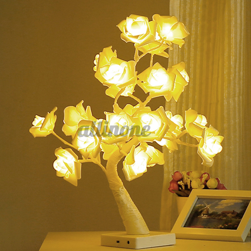 Battery Powered USB LED Rose Flower Fairy Tree Light Home Party Decoration Lamp