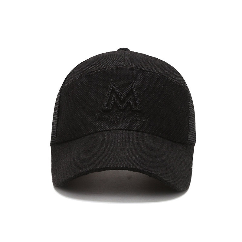 Mũ lưỡi trai LINJW unisex thêu chữ m phối lưới thời trang mùa hè có thể điều chỉnh