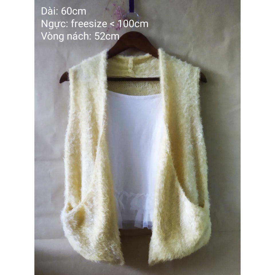 [2hand] Áo khoác gile len lông màu vàng nhạt