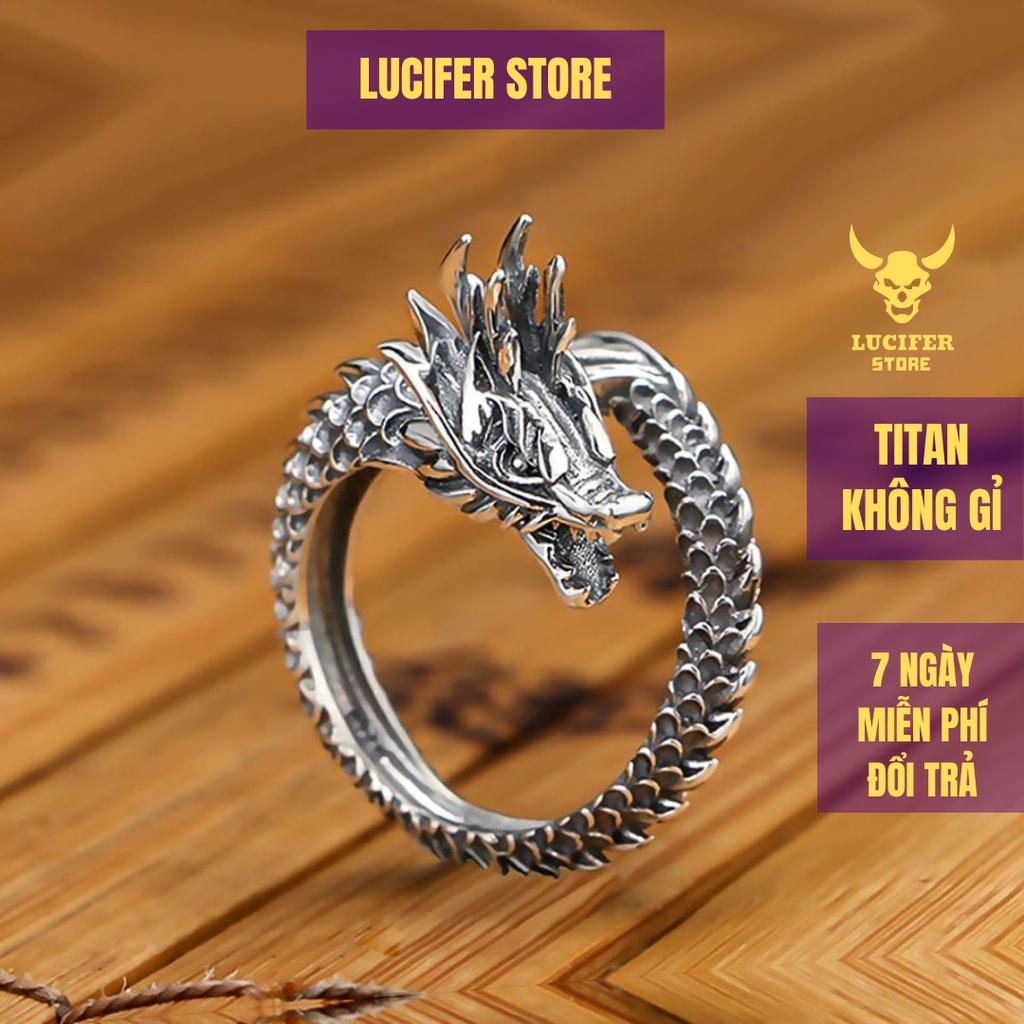 Nhẫn Nam Rồng Bạc Đẹp Cá Tính Unisex HipHop Basic Ngầu Trơn Nam Dragon Ring Lucifer Store Titan Không Gỉ- Nhẫn Nam Rồng