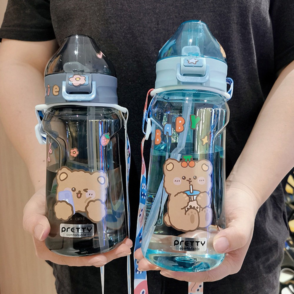 Bình Nước 350ml - 1100ml Có Ống Hút Và Dây Đeo Hình Thỏ Gấu Dễ Thương Cho Bé