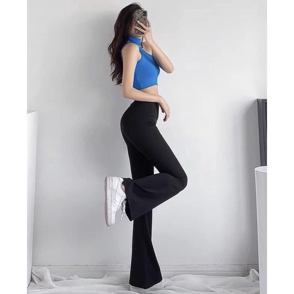 Quần Ống Loe Nữ Cạp Cao Dáng Dài, Quần Legging Nữ Ôm Ống Loe PT8X