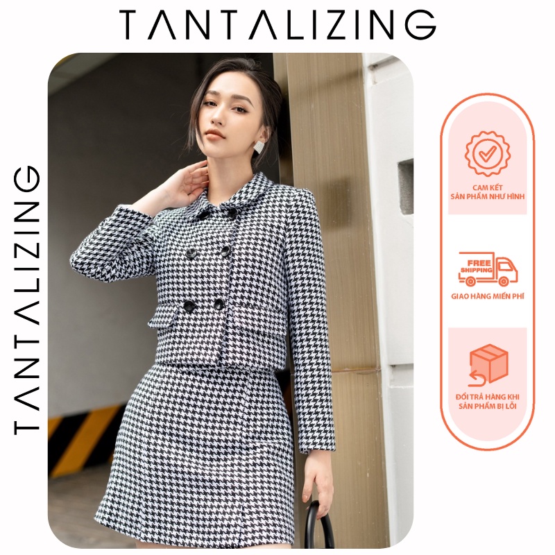 Tantalizing set bộ Houndstooth dài tay