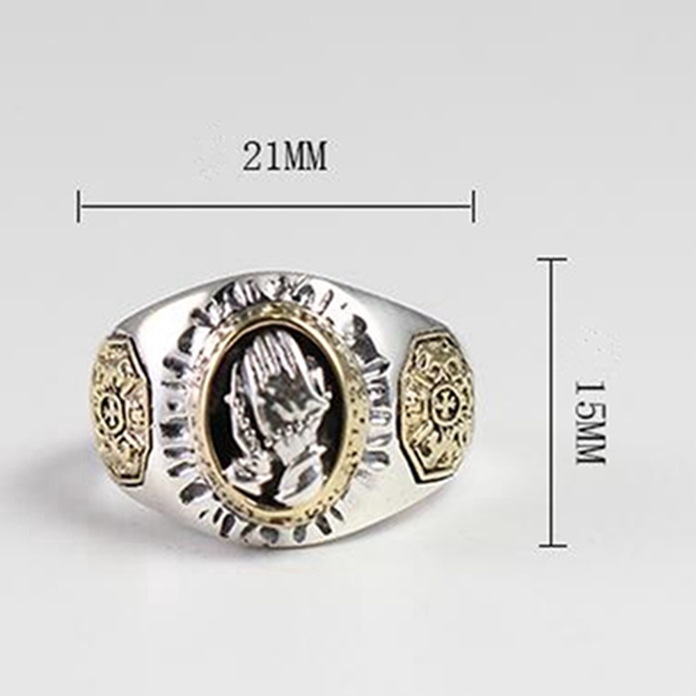 Gothic Prayer Hands Ring Two-tone, Lucky Ring Aksesoris Perhiasan Punk Pria Dan Wanita