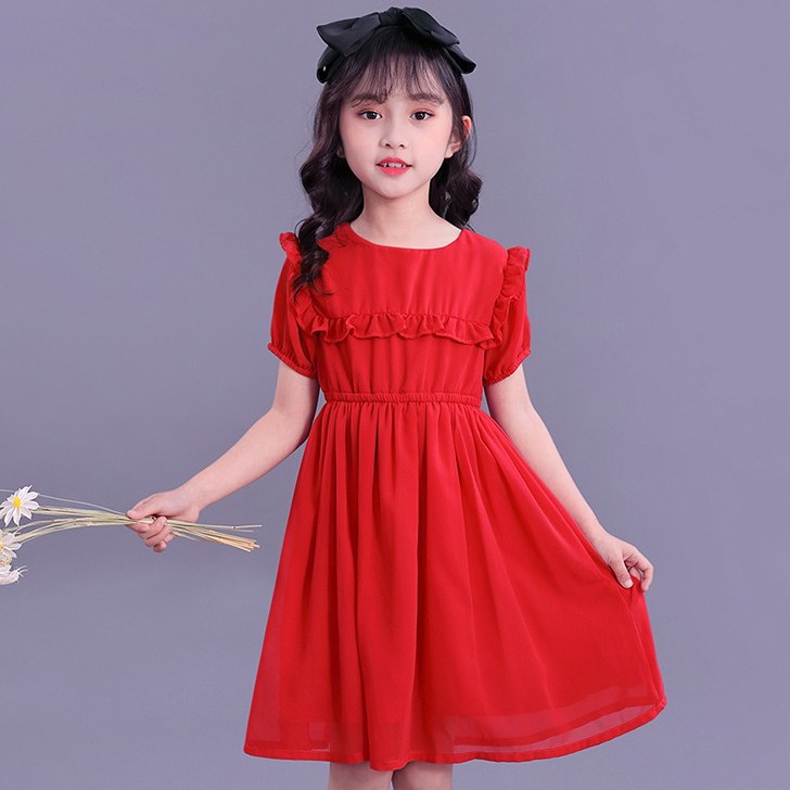 Đầm Đỏ Phong Cách Vintage Cho Bé Gái Từ 2-10 Tuổi