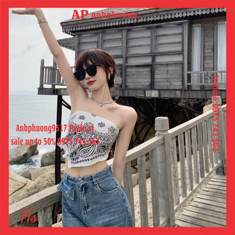 Áo Yếm thổ cẩm Nữ Trắng 2 dây Croptop Bandana Cúp Ngực Closet VINTAGE Hở Lưng SexyFreesize &lt;50kg