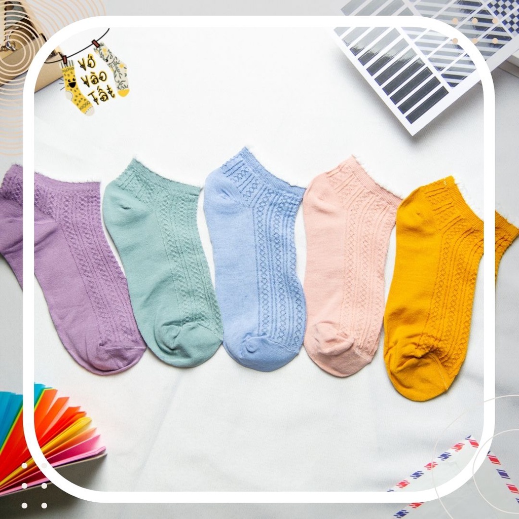 TẤT VỚ NỮ CỔ NGẮN TRƠN GÂN CÙNG MÀU NỔI DỌC