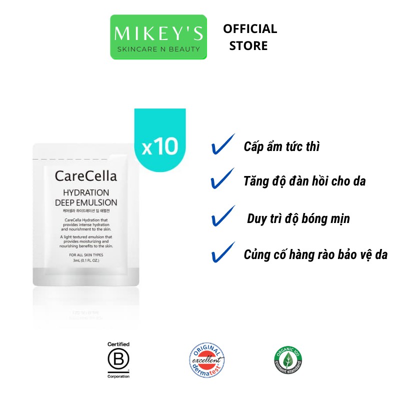 DƯỠNG DA mặt Carecella Mikeybeauty92 Sample sữa  Dưỡng Trắng Bảo Vệ hoàn hảo Hàn Quốc (set 10 gói)