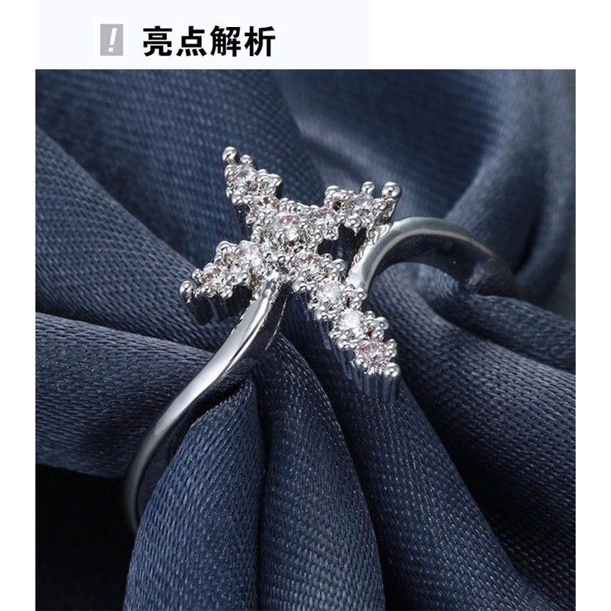 Nhẫn đeo tay bằng kim loại hình thánh giá đính đá đẹp mắt cho nữ