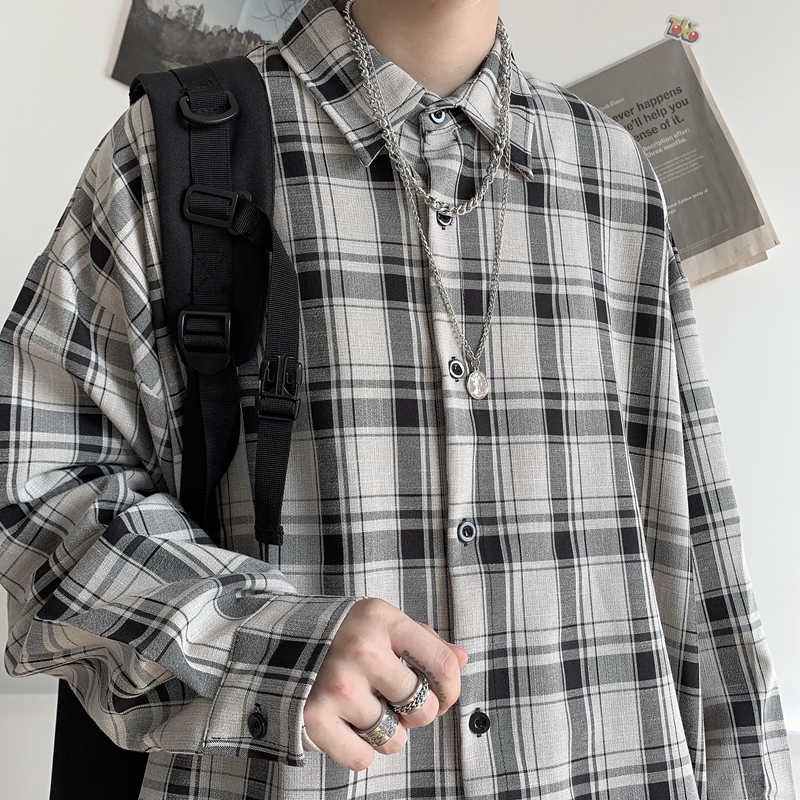 Áo sơ mi kẻ sọc ca rô dáng rộng phong cách Harajuku vintage 126063 | BigBuy360 - bigbuy360.vn