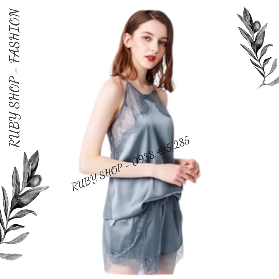 Bộ Ngủ Kiểu Yếm Chất Lụa Satin Cao Cấp Thương Hiệu Ruby shop Q19 - Hàng Cao Cấp