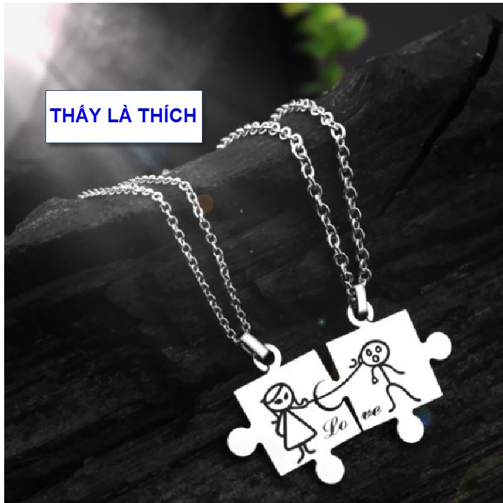 Dây chuyền cặp inox hình 2 mảnh ghép đôi Nam Nữ Love - Giá bán như trên là 1 cặp = 2 sợi như hình