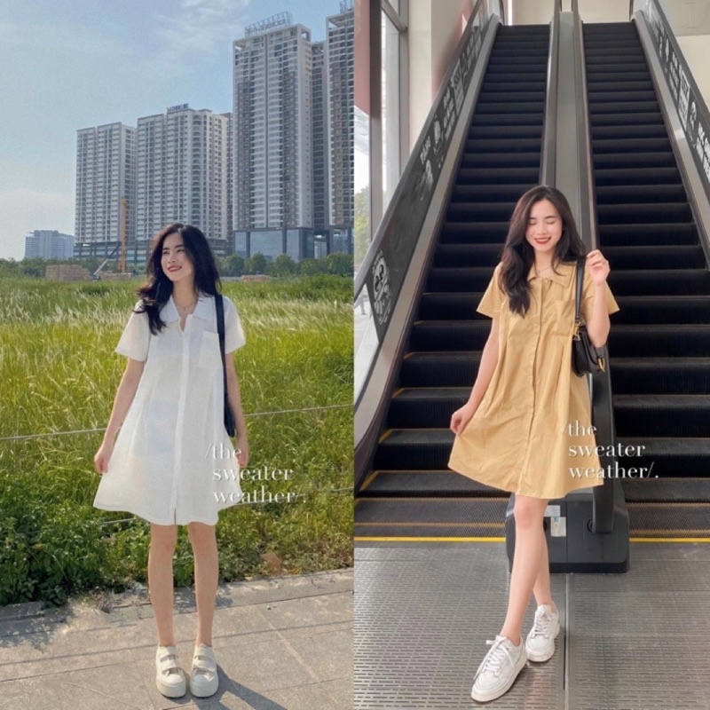 Đầm váy chữ A túi ngực