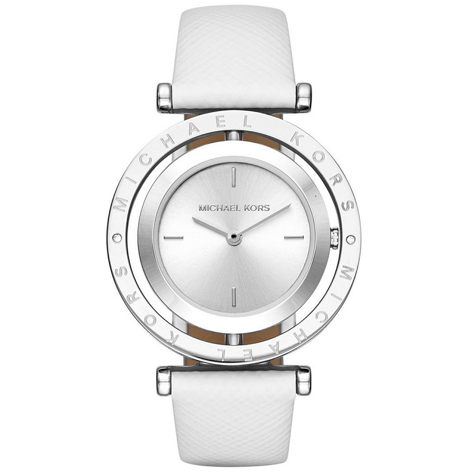 Đồng Hồ Nữ Michaelkors Dây Da Trắng Mặt Xoay MK2524 33mm Quartz Chính Hãng