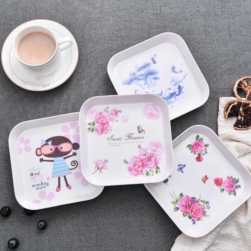 Đĩa Vuông Melamine Siêu Đẹp Lòng Sâu In Nhiều Hoạ Tiết