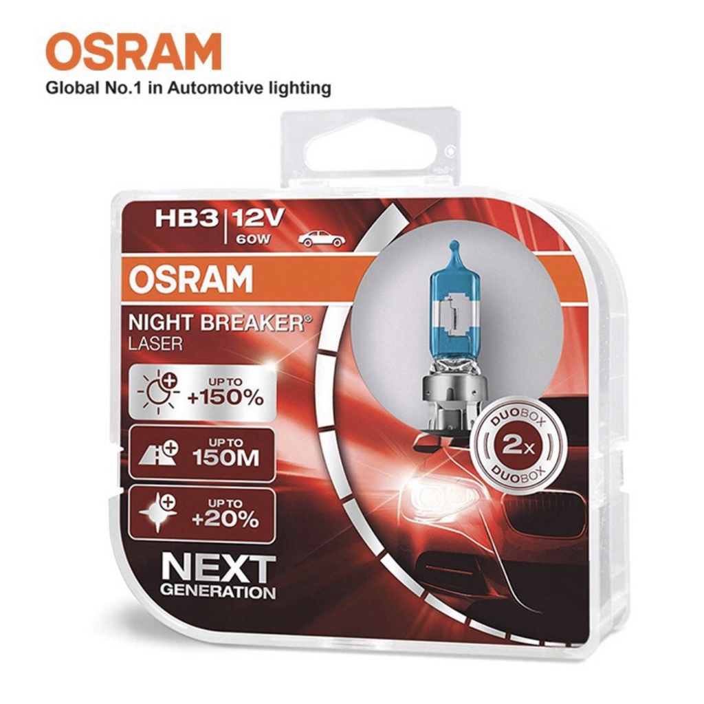 Combo 2 Bóng Đèn Halogen Tăng Sáng 150% OSRAM Night Breaker Laser HB3 12V 60W - Nhập Khẩu Chính Hãng