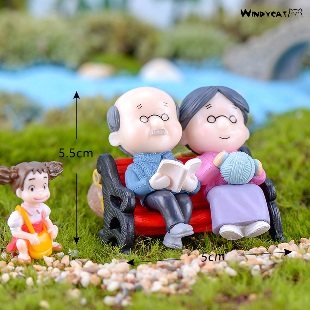 <Hot> Mini Park Bench Grandpa Grandma Model Miniature Landscape Garden Decor Ornament