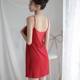 Đầm Ngủ Lụa 2 Dây Phối Ren Đen Gợi Cảm