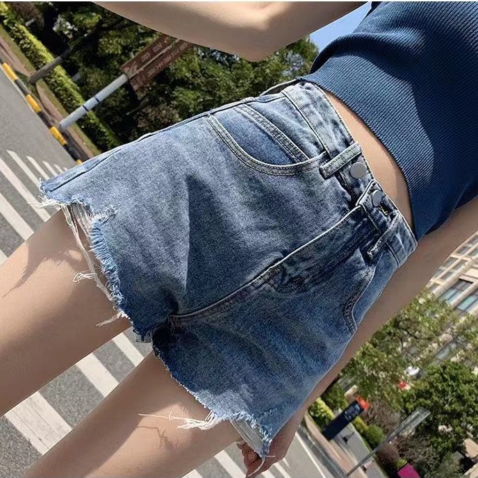 Quần short denim lưng cao phong cách Hàn Quốc dành cho nữ
