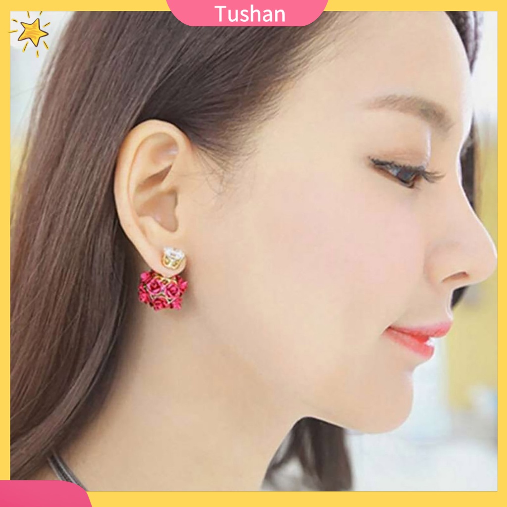 Đôi khuyên tai hình hoa hồng đính đá thời trang cho nữ