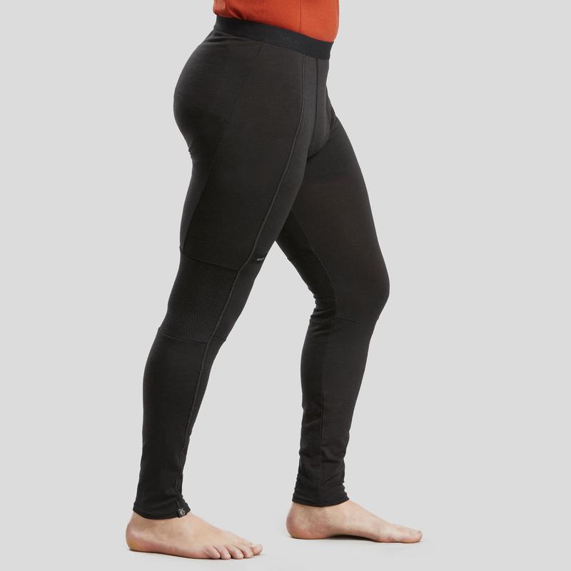 Quần legging sợi merino đi trekking leo núi Decathlon Forclaz trek 500 cho nam - đen