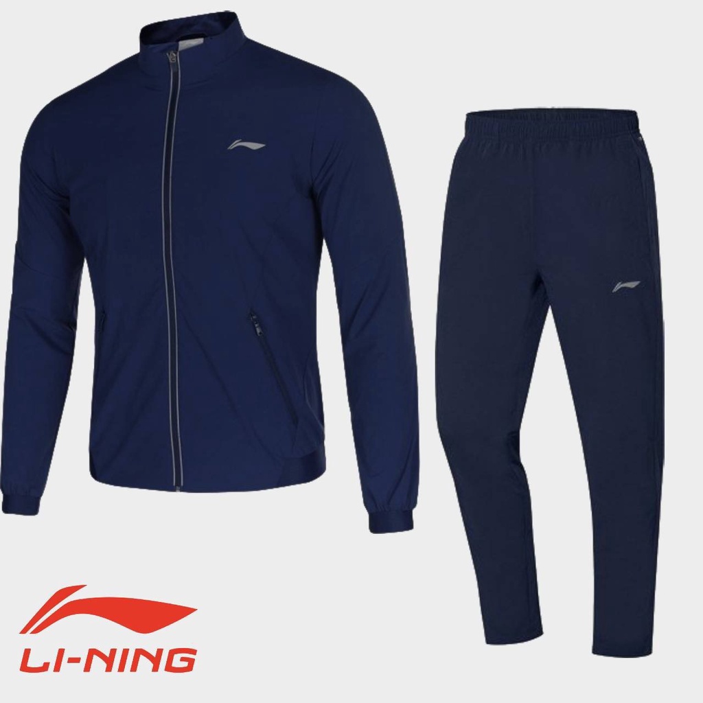 Bộ gió CHÍNH HÃNG LINING, áo 2 lớp, túi khóa, 3 màu Ghi, Xanh, Đen