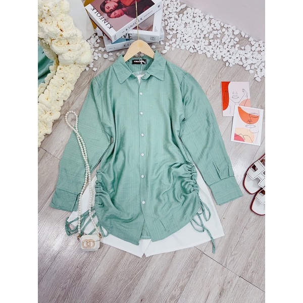 [ 𝐅𝐑𝐄𝐄 𝐒𝐇𝐈𝐏 ] SET SƠ MI XANH RÚT HÔNG MIX QUẦN SOOC TRẮNG HÀNG L1