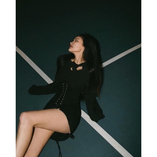 Nikki Skirt-chan váy chữ A đan dây
