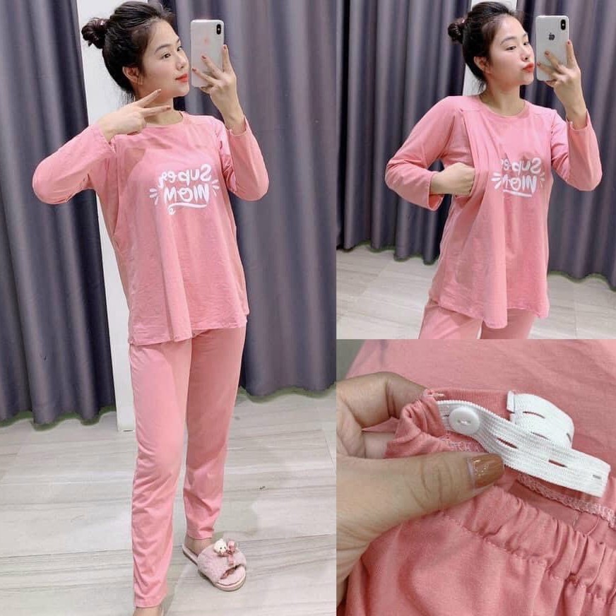 Bộ bầu và sau sinh Dài Tay Supper Mom, vén cho con bú Thu Đông, chất cotton mềm mịn siêu thấm hút mồ hôi - 𝐁𝐃𝟑𝟏