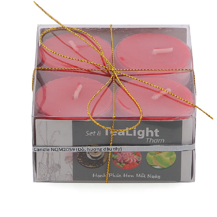 Hộp 8 nến tealight thơm đế nhựa Eden Candle FTRAMART NQM2059 (Đỏ, Hương việt quất)