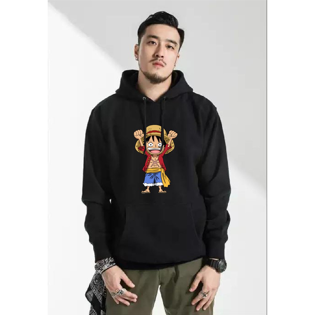 Áo nỉ hoodie thu đông hoạt hình one piece luffy form suông rộng unisex có mũ, chất nỉ bông